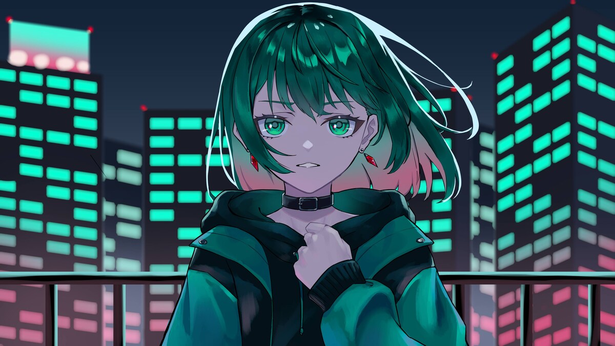 【サンプルMVイラスト】都会の夜景と女の子