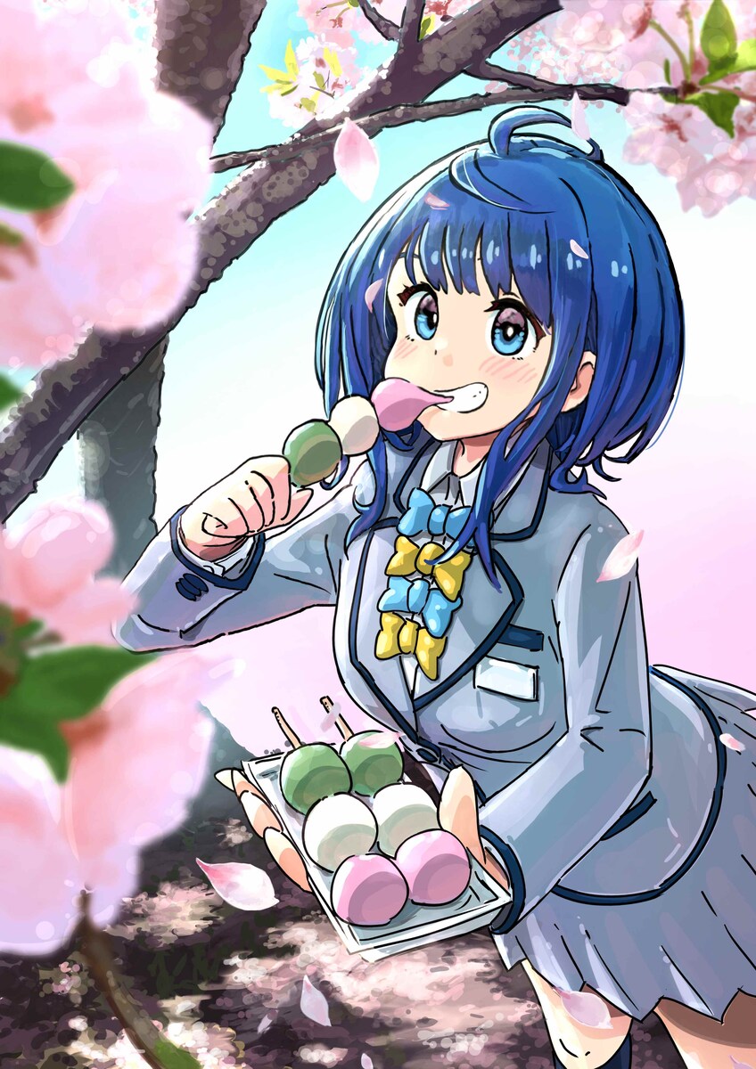 花も団子も楽しむマケイン八奈見杏菜。 