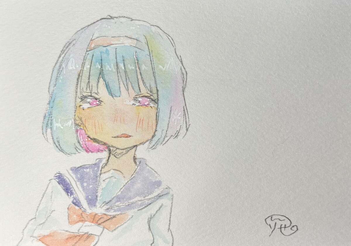 水彩でエモい感じに