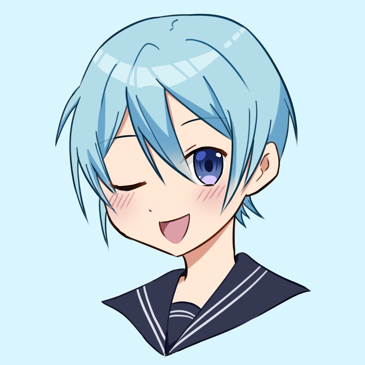 フリーアイコン(青髪女子)