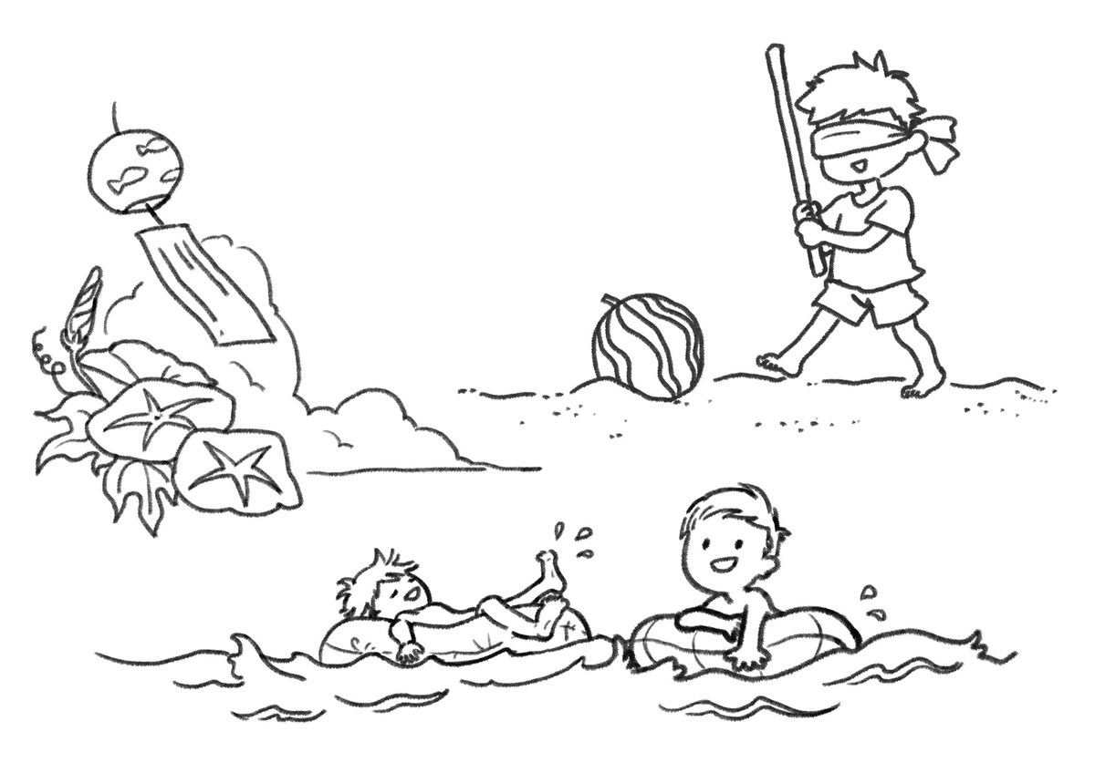 ゆるかわな夏の思い出線画