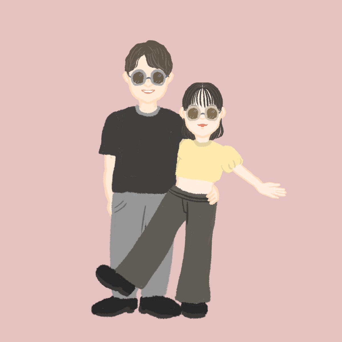 サングラスをかけたカップルの似顔絵作成