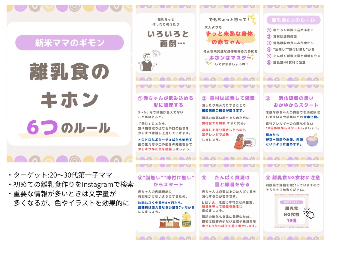 離乳食のポイントをまとめたInstagram画像作成
