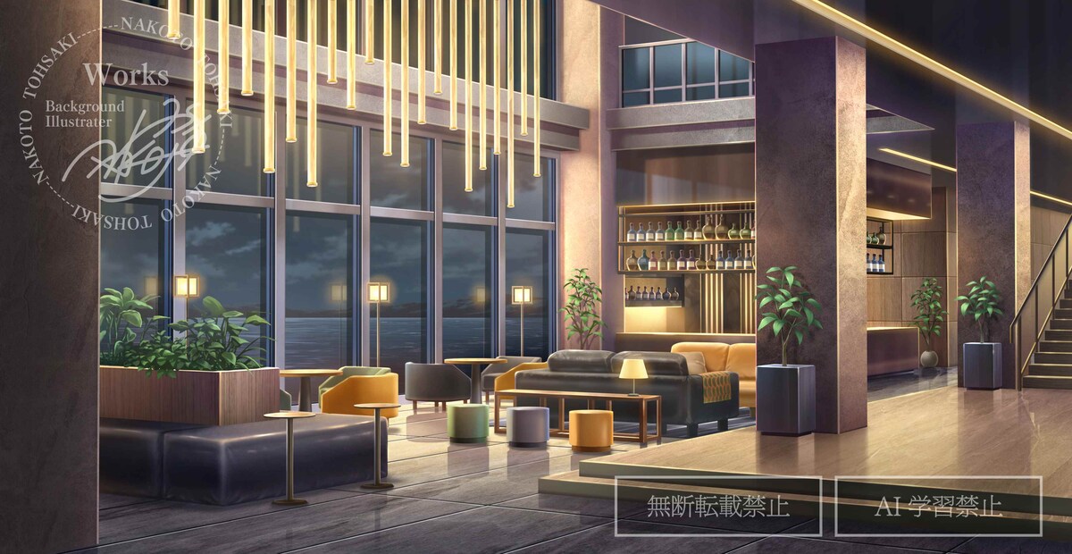 ADV背景風ホテルロビー(夜)