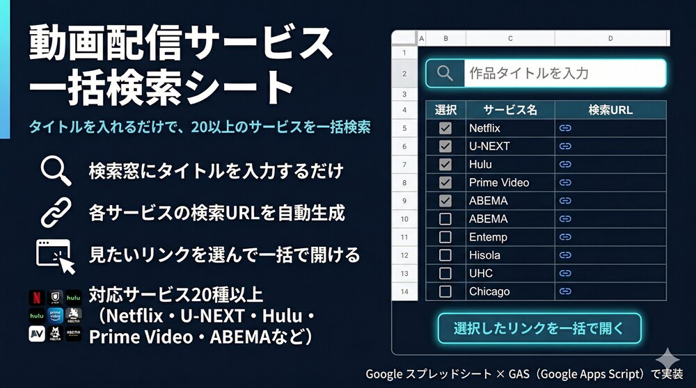 【構築実績】動画配信サービス一括検索シートを制作しました