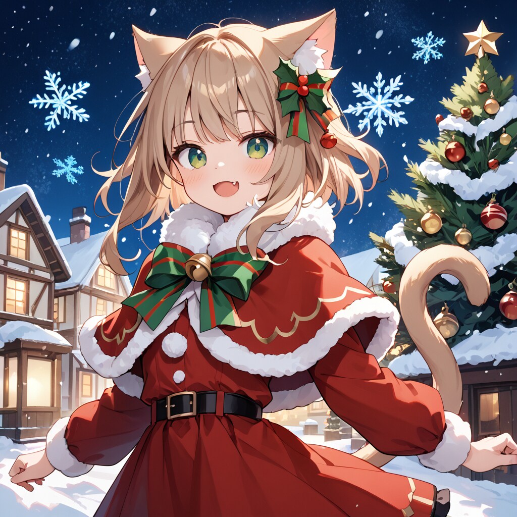 雪夜の聖なる猫耳サンタ