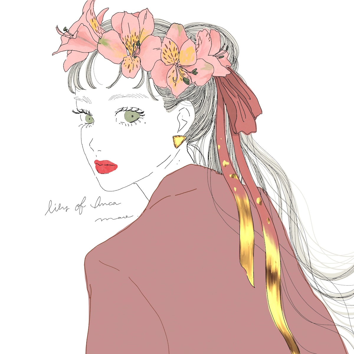 女の子×花のイラスト