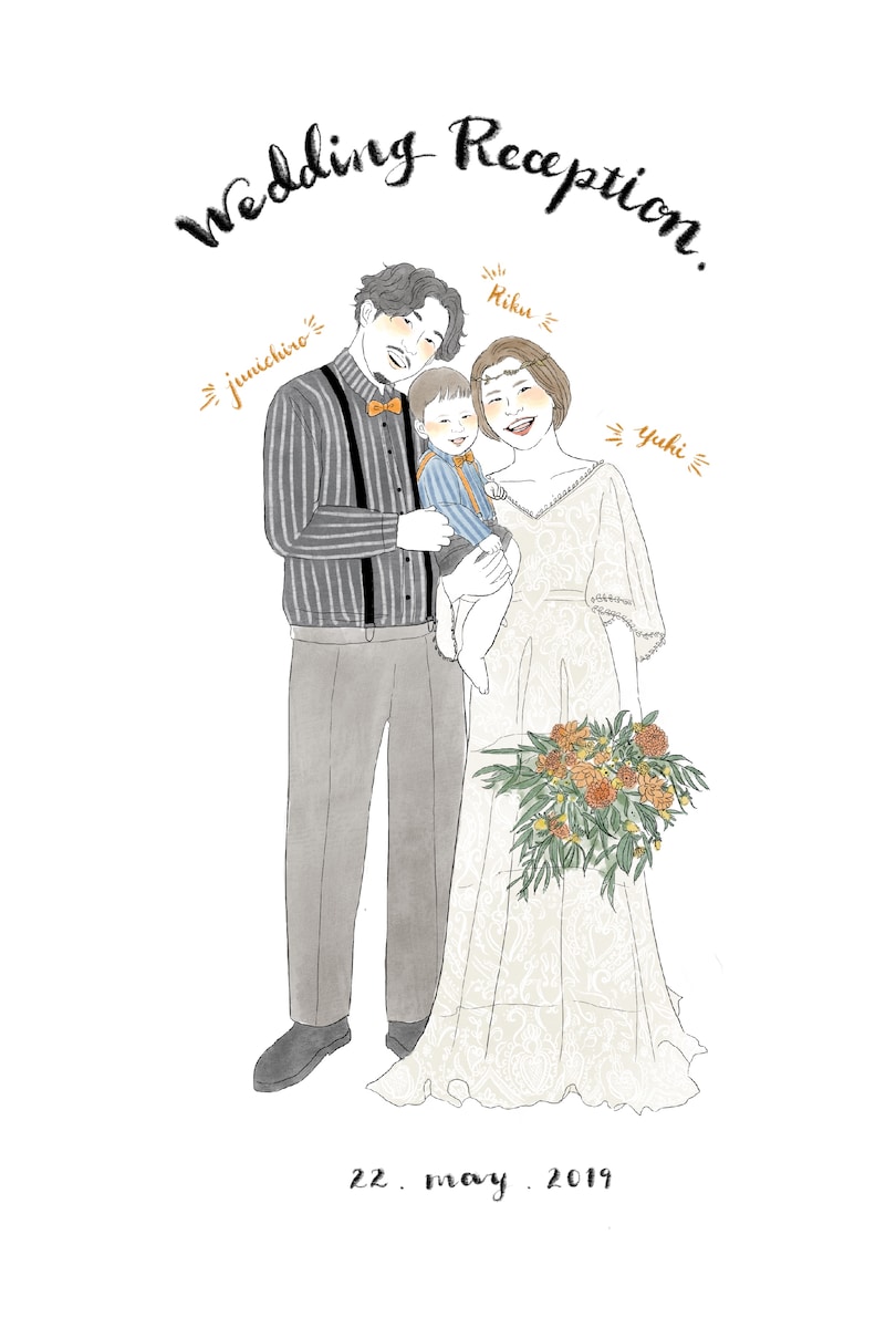 結婚式のウェルカムボードのイラスト作成（洋装、全身）