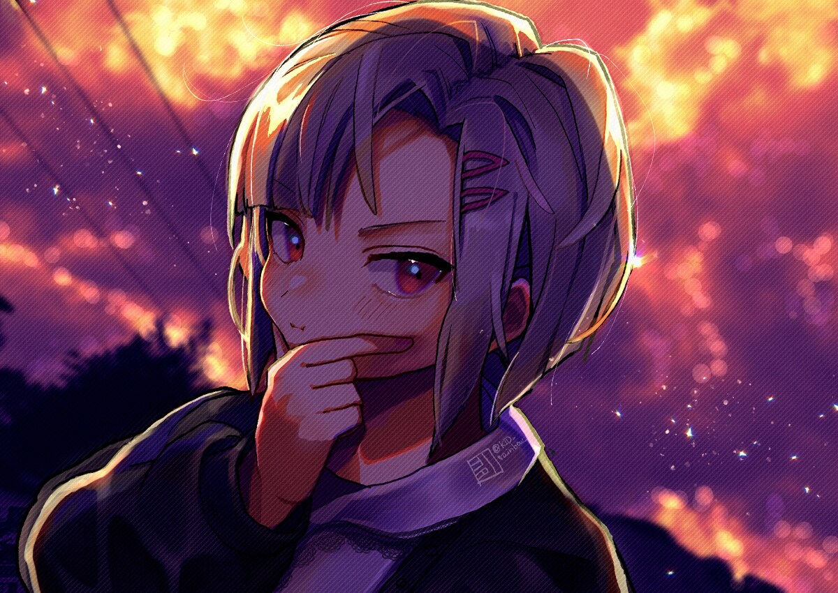 夕焼けと男の子のイラスト