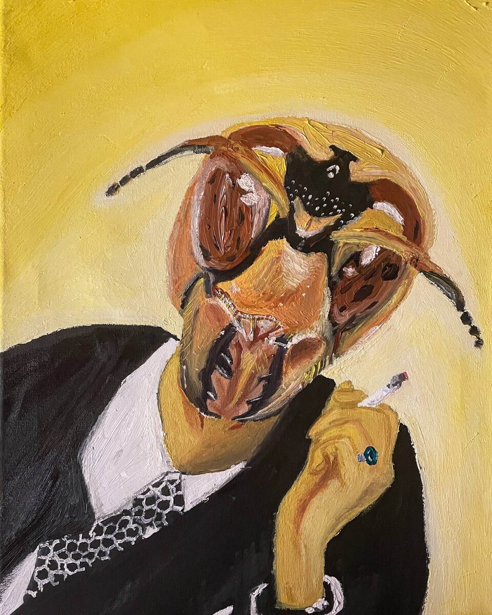 油絵　Bee natural,Bee yourself 