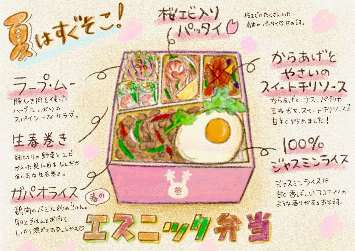 エスニック弁当の紹介イラスト