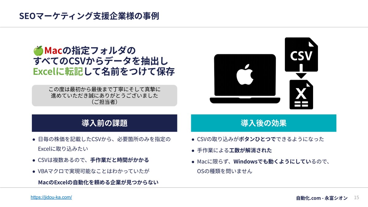 SEO支援企業でCSVをMac版Excelに転記VBAマクロ