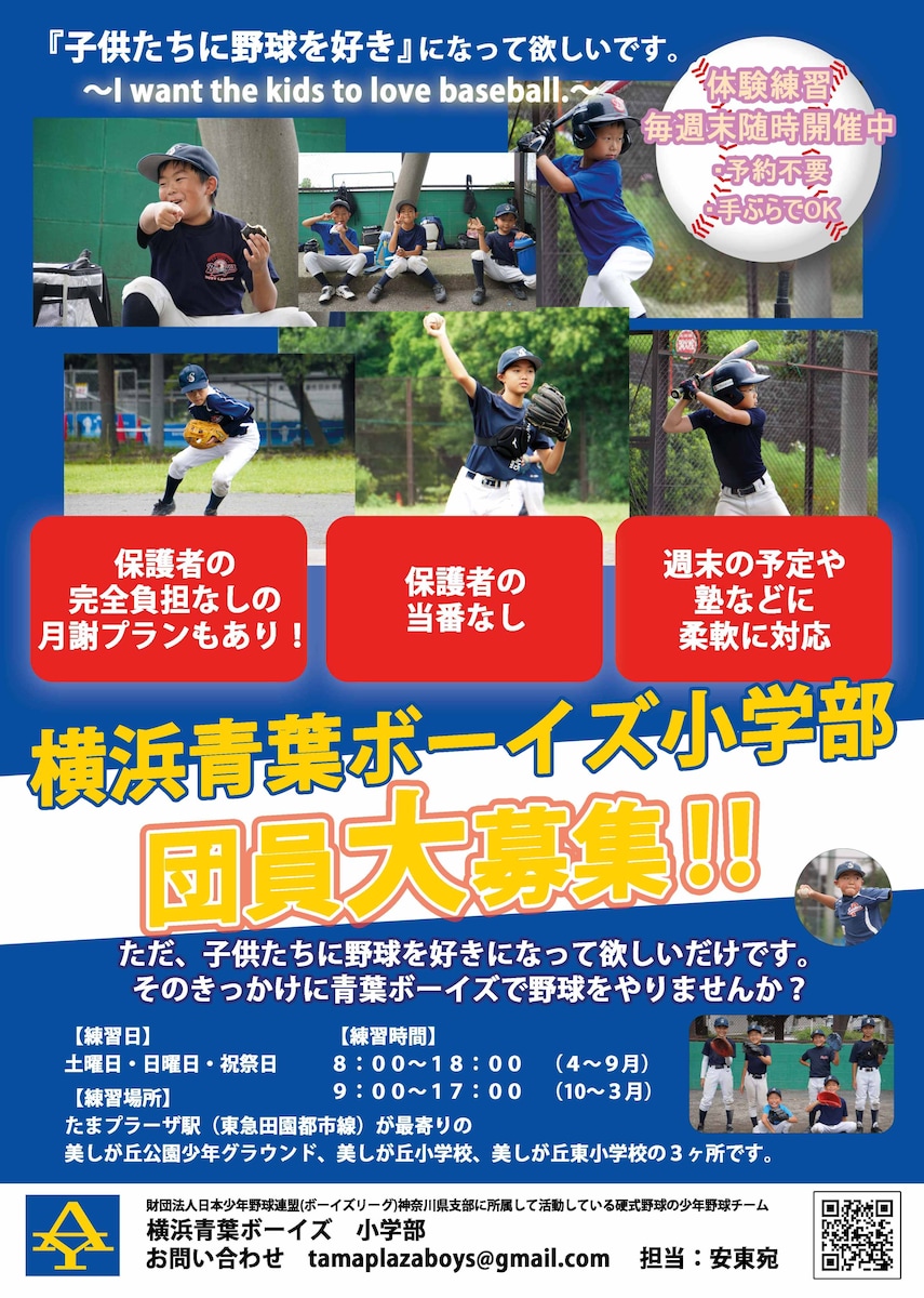少年野球チームの団員募集のポスター・チラシのデザイン