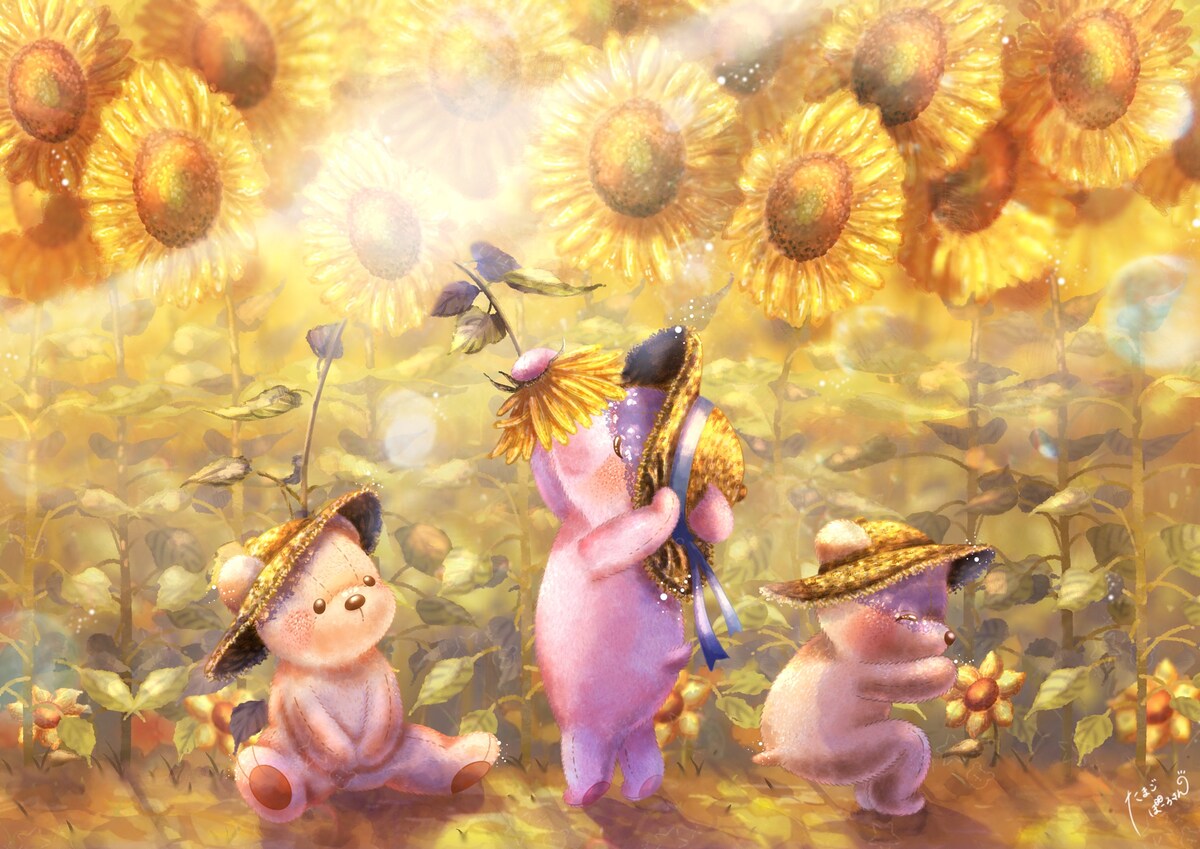 ひまわり畑と小さな背伸び
