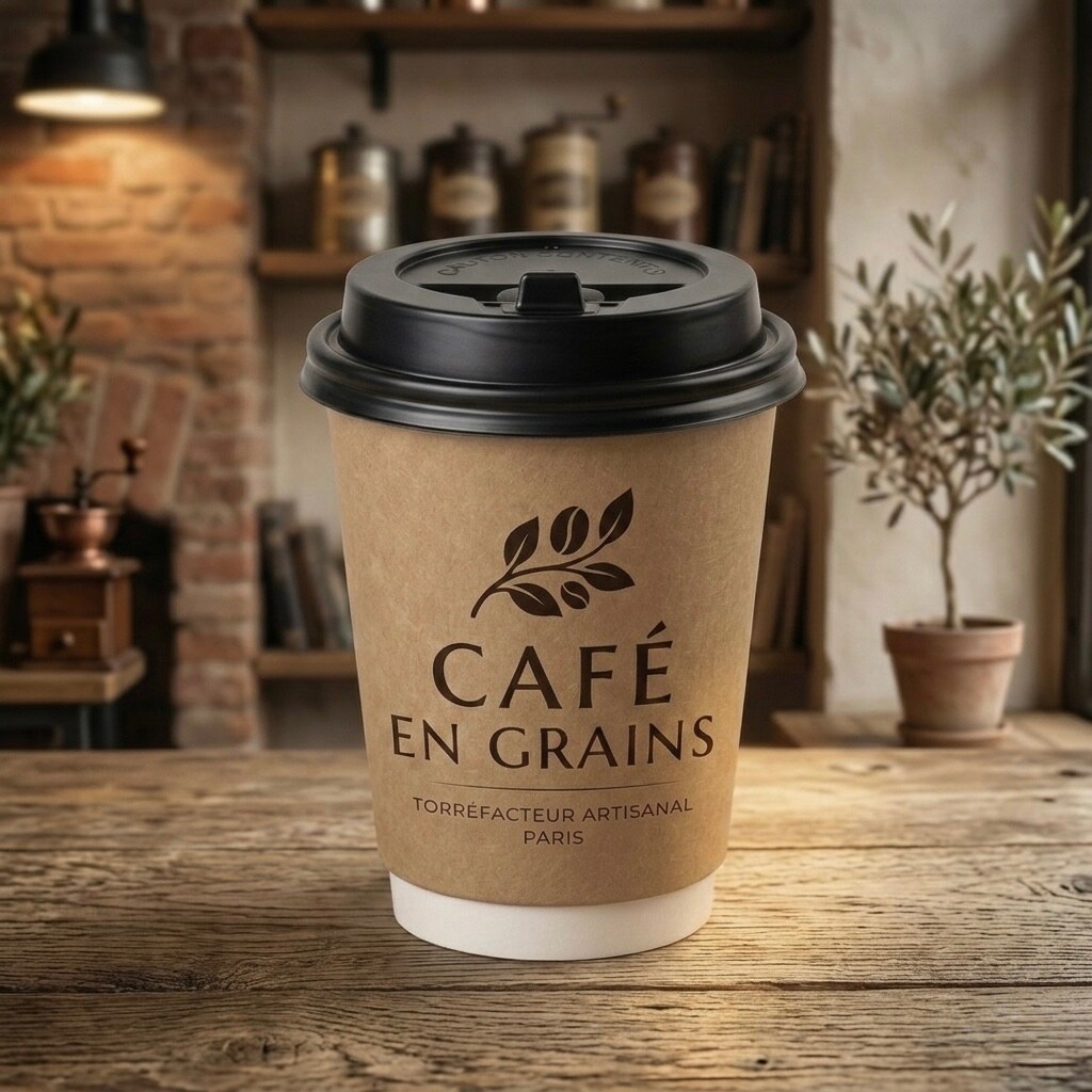 コーヒー豆モチーフのカフェブランドロゴ