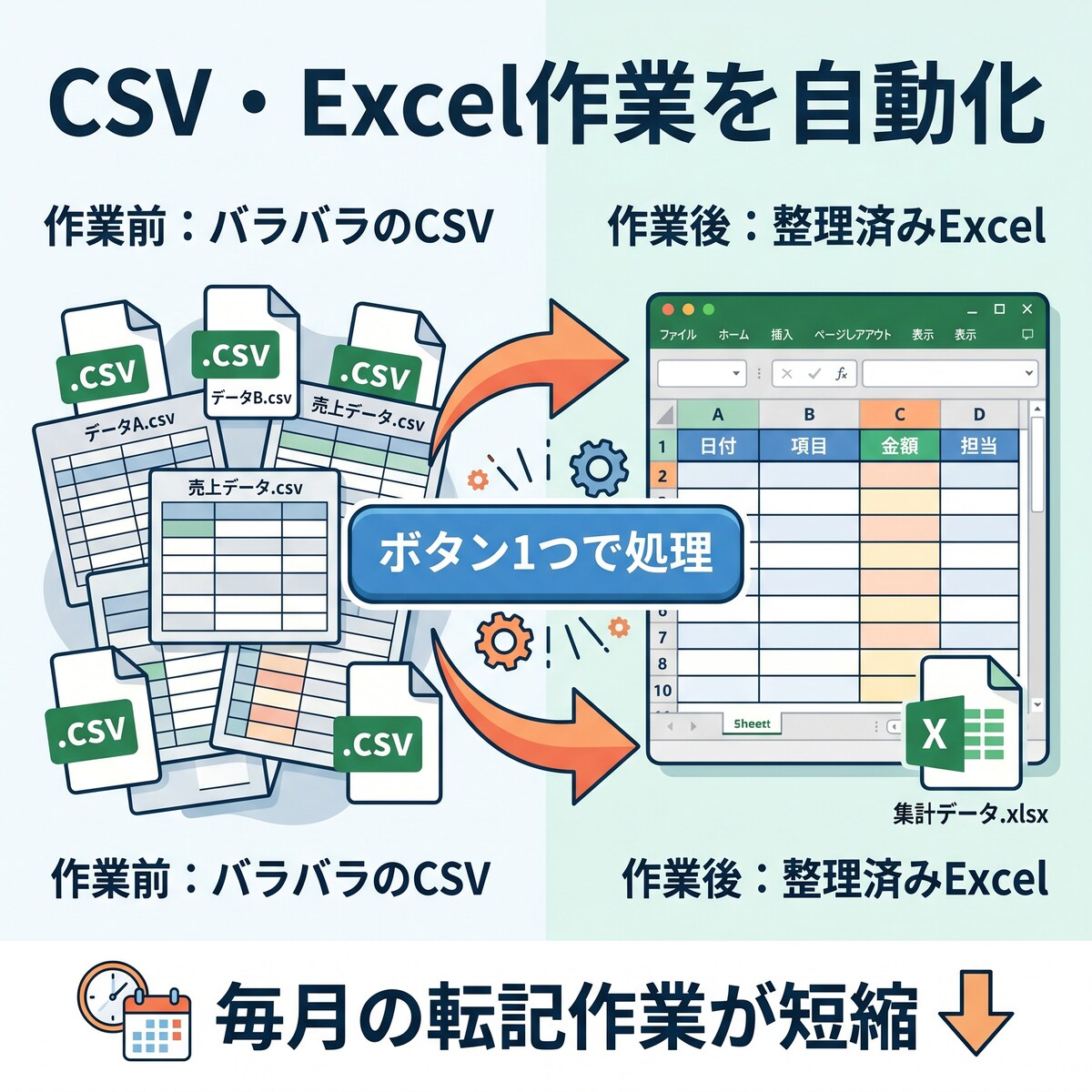 複数のExcelやcsvファイルの統合集計処理ソフト