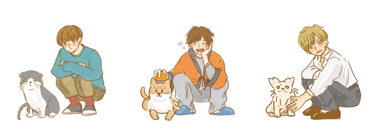 男の子とわんにゃん