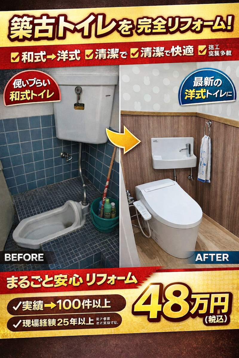 和式トイレから洋式へ改修｜ビル3階トイレリフォーム施工事例