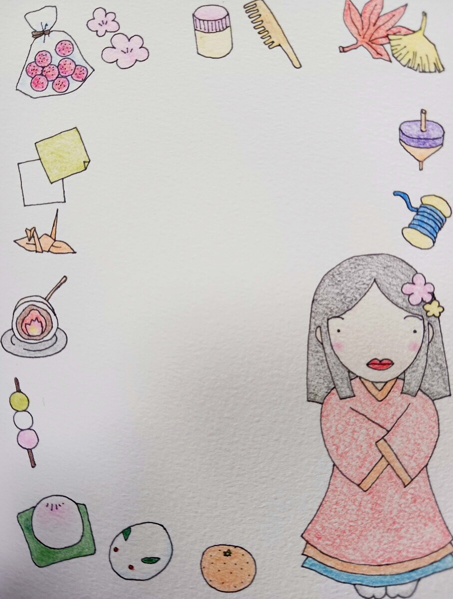 和風のお姫様と小物とお菓子