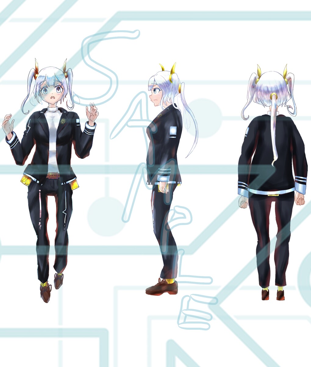 白髪美少女　三面図