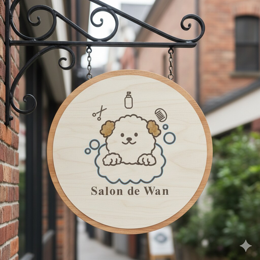大人可愛い手描き風シンプルロゴ　ドックサロンの丸看板