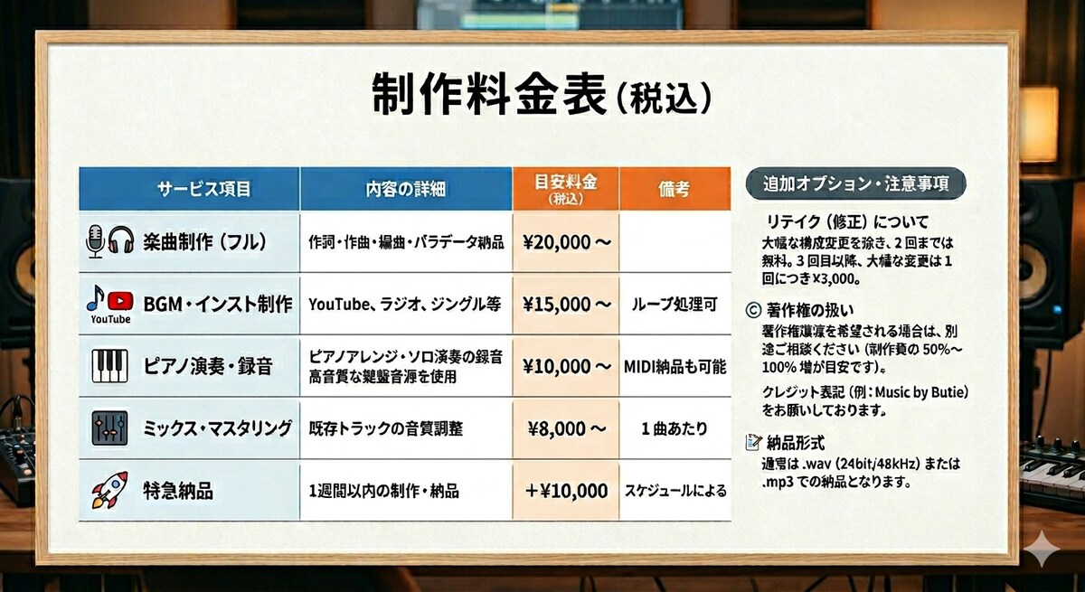 ご依頼の料金表です！
