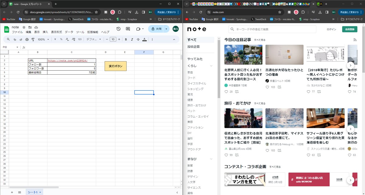 noteのフォロー数・フォロワー数・最新投稿日の取得