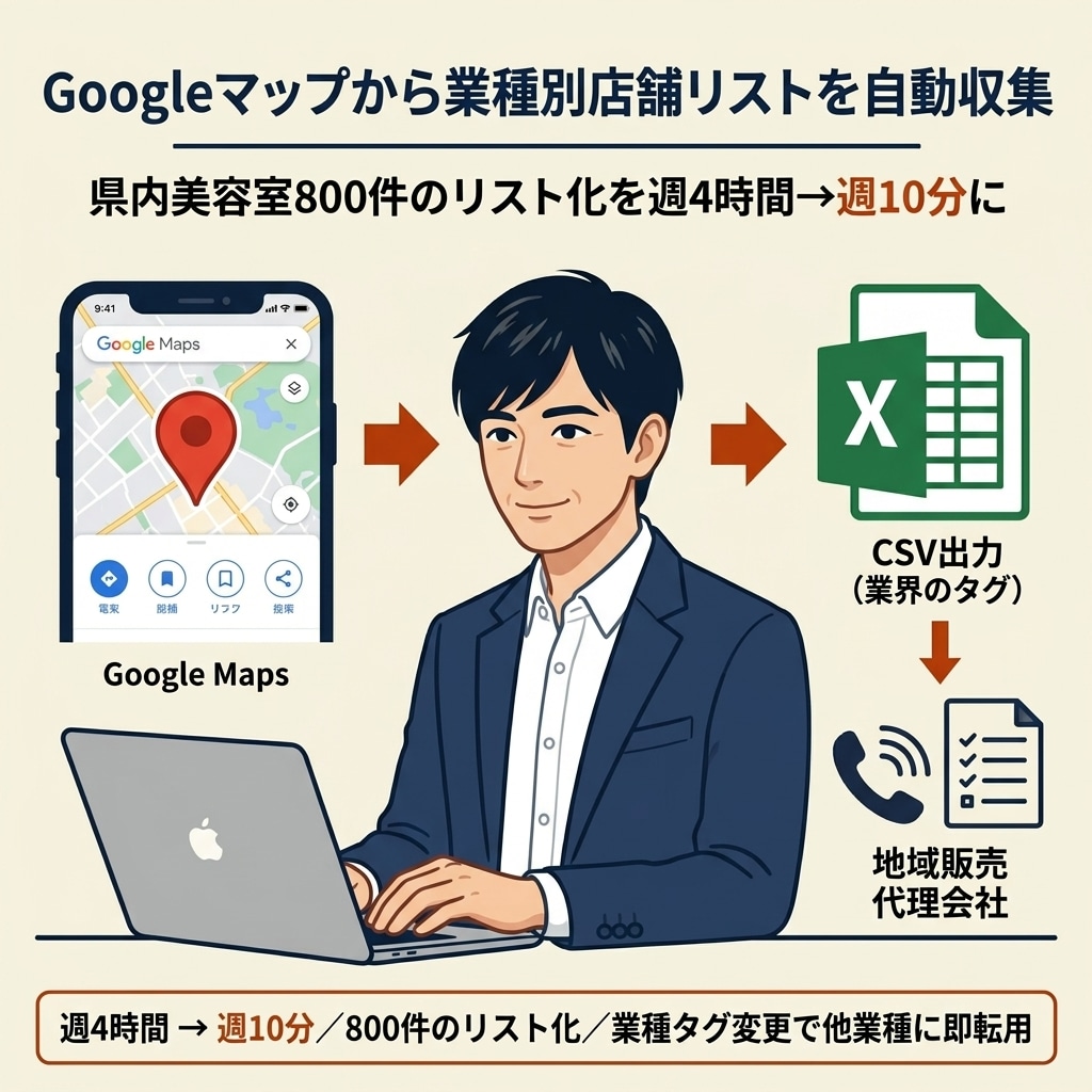 Googleマップから業種別店舗リストを自動収集するAI秘書