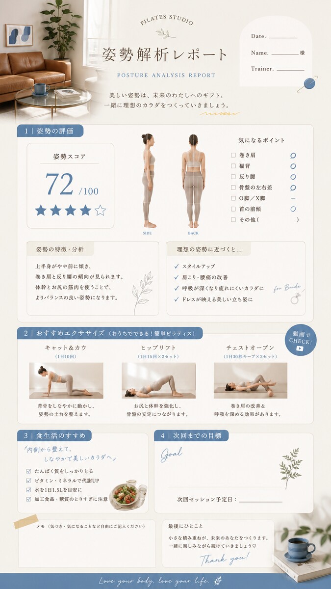 ピラティススタジオの姿勢解析テンプレート