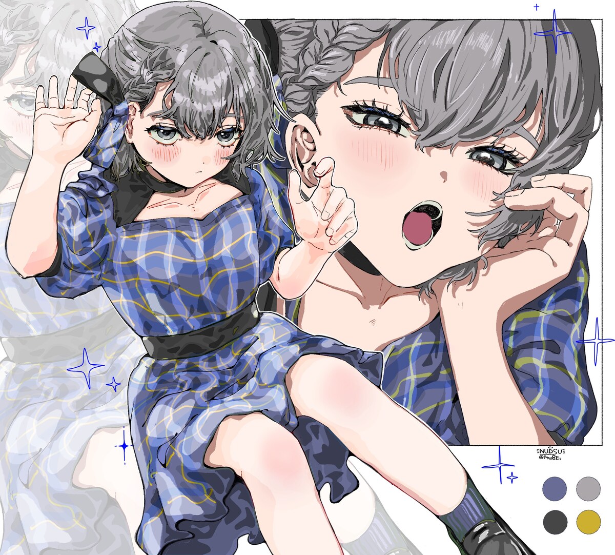 オリジナルキャラクターの全身と顔のアップイラスト
