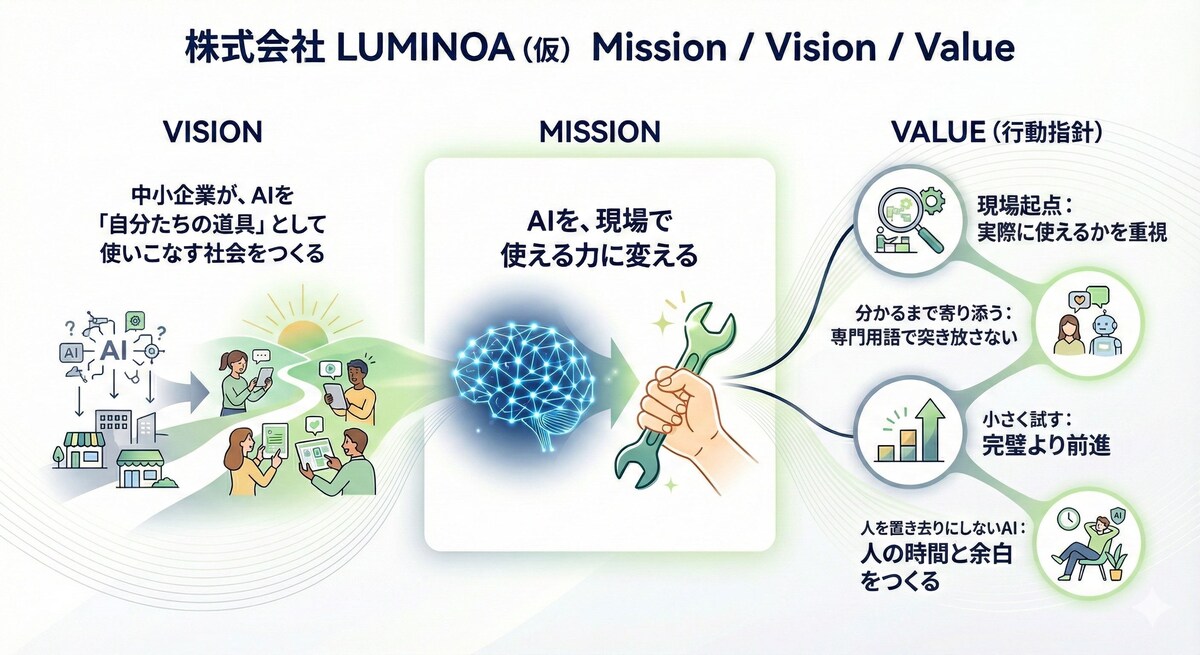 株）LUMINOA社のブランディング　MVVの可視化