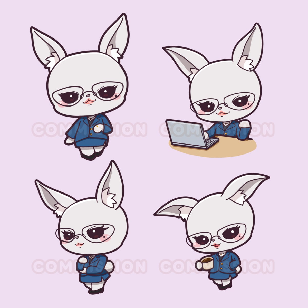 知的で大人かわいいウサギのSDキャラクター（4ポーズセット）