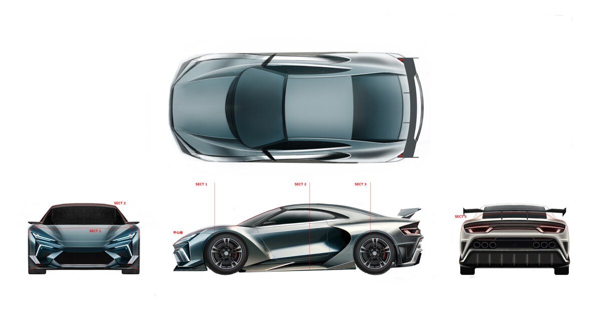 コンセプトカー３Dデータ作成用４面スケッチ