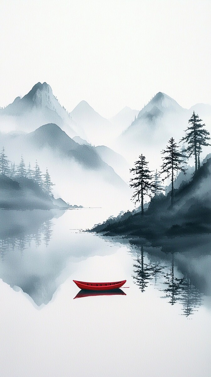 AIによって生成された 中国画風のスマホ壁紙