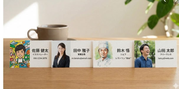 名刺の見本似顔絵入り