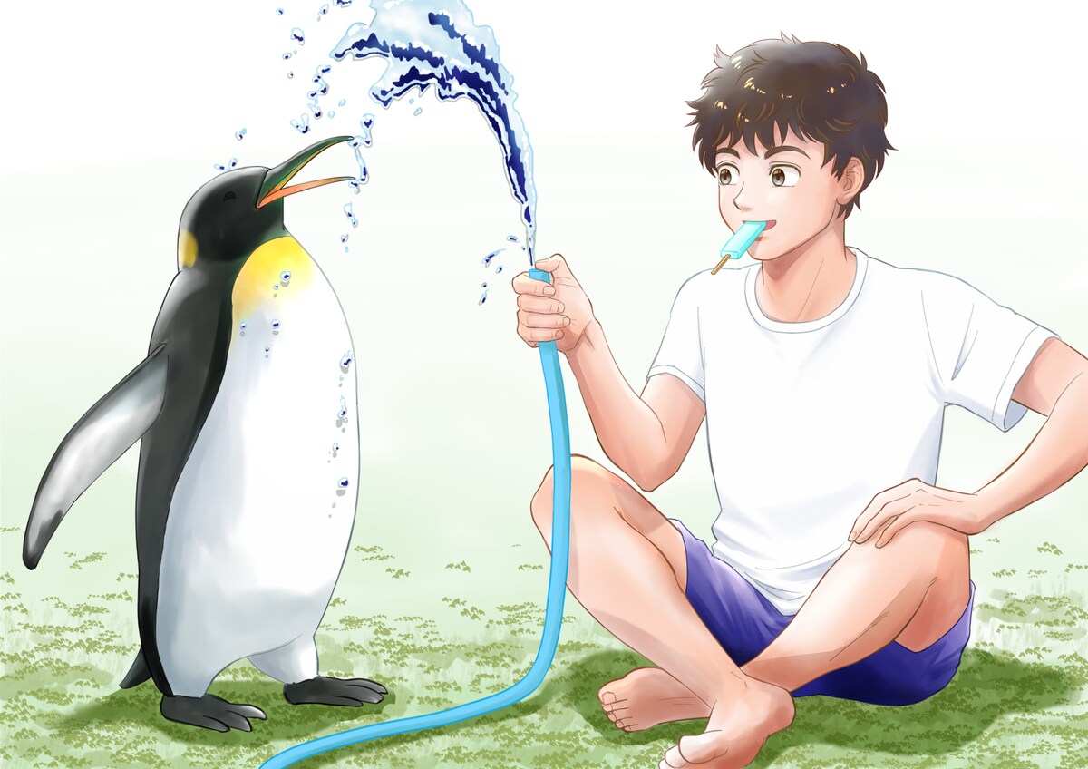 ペンギンと水浴び