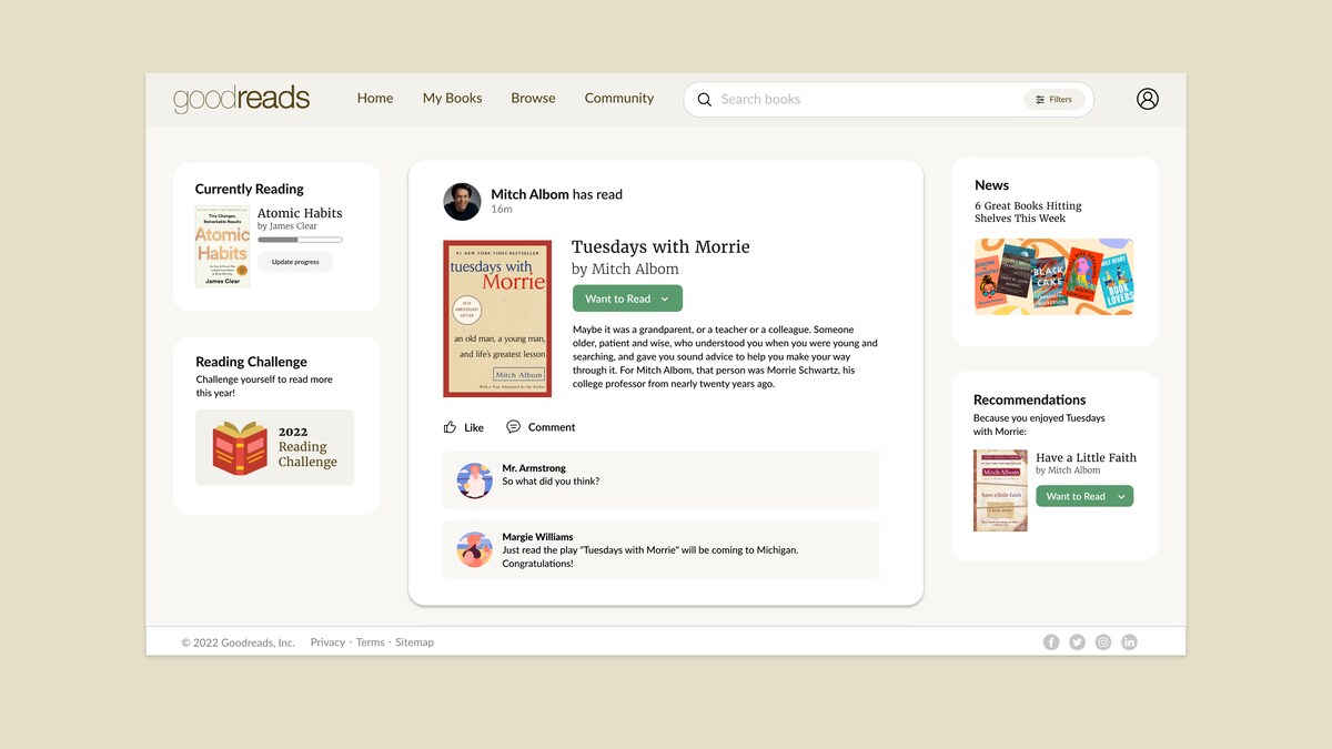 Goodreads site Redesign DESIGNER MMさん(WEBデザイナー)のポートフォリオ ココナラ