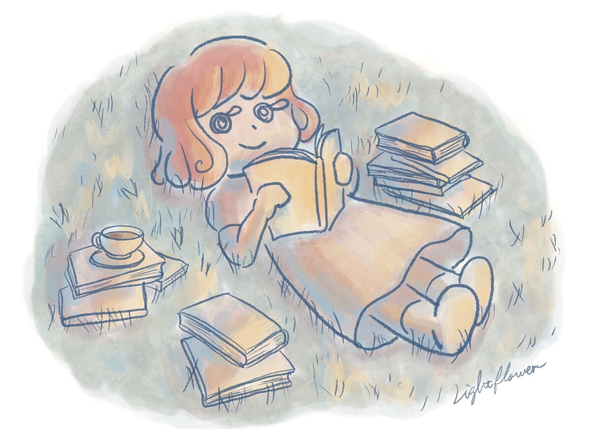 夏の夕方に読書を