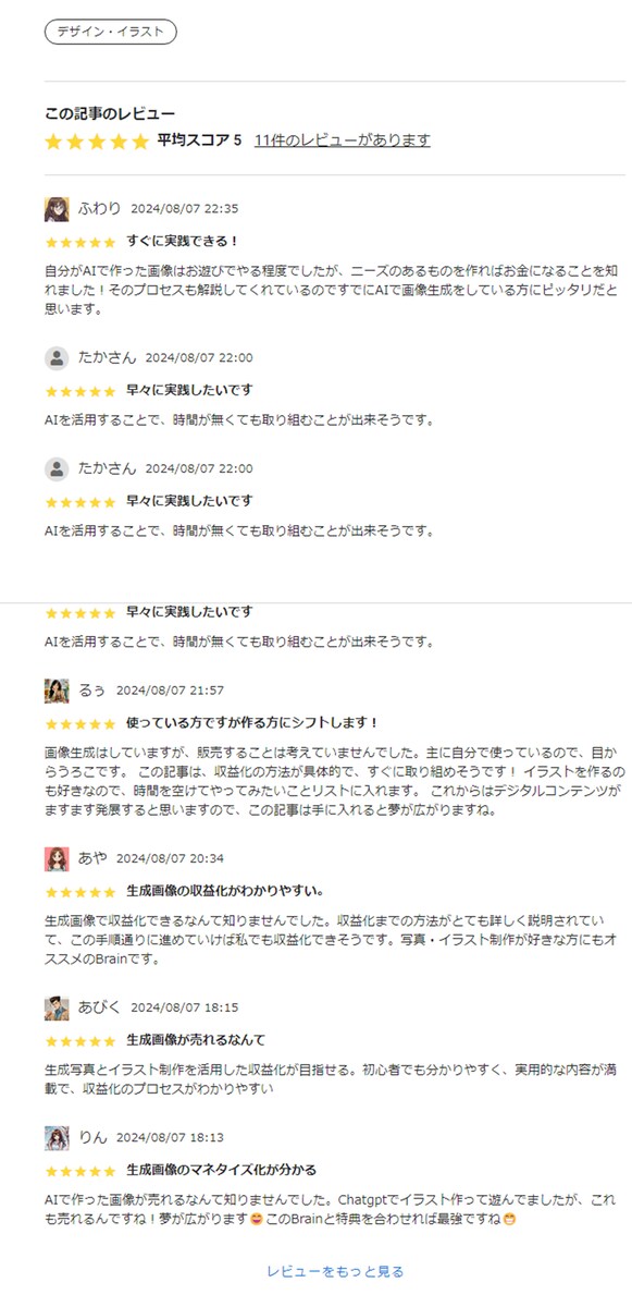 販売したコンテンツのレビュー