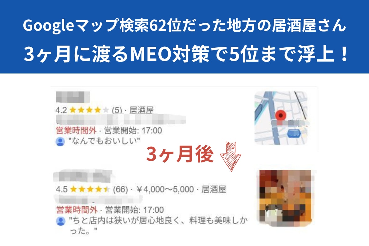 地方の居酒屋をMEO対策で62位→5位へ改善した事例