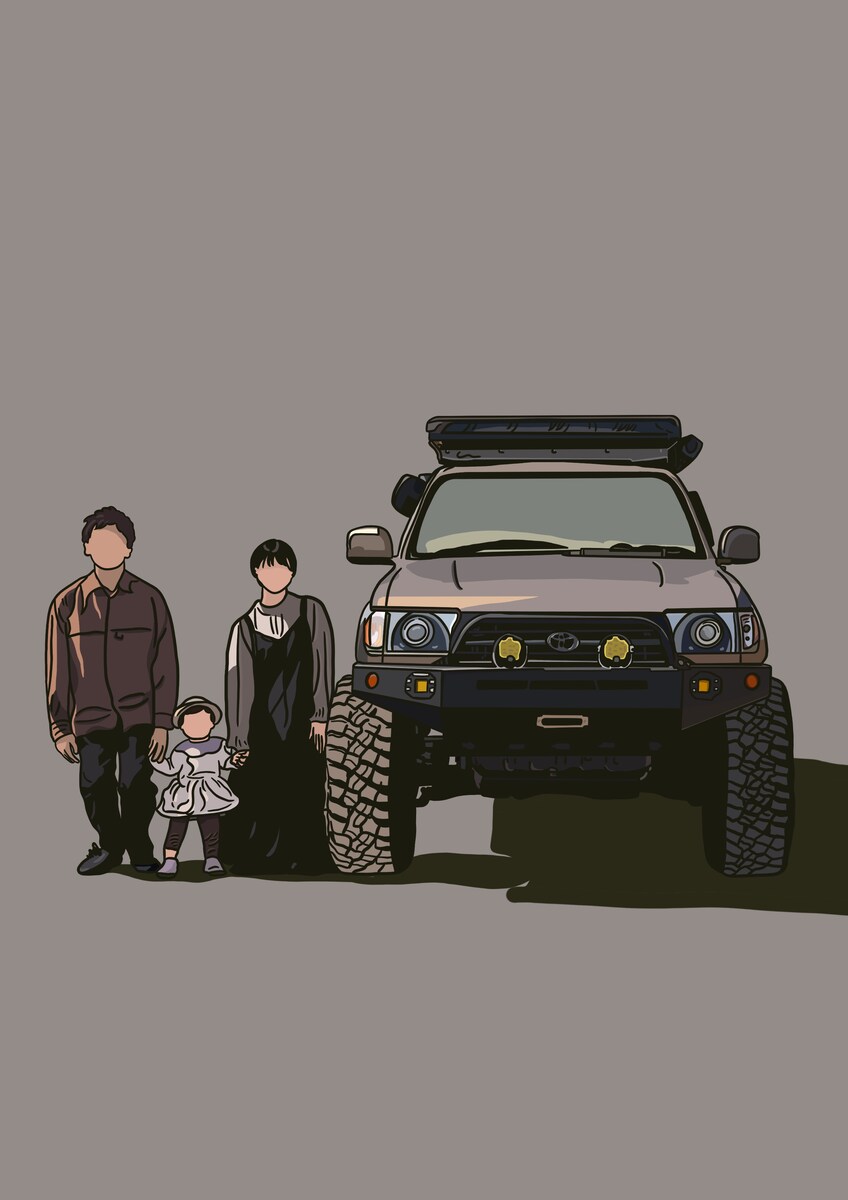 愛車と家族イラスト