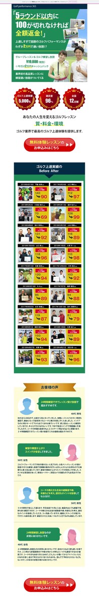 ゴルフ練習スタジオへの誘導のLP作成