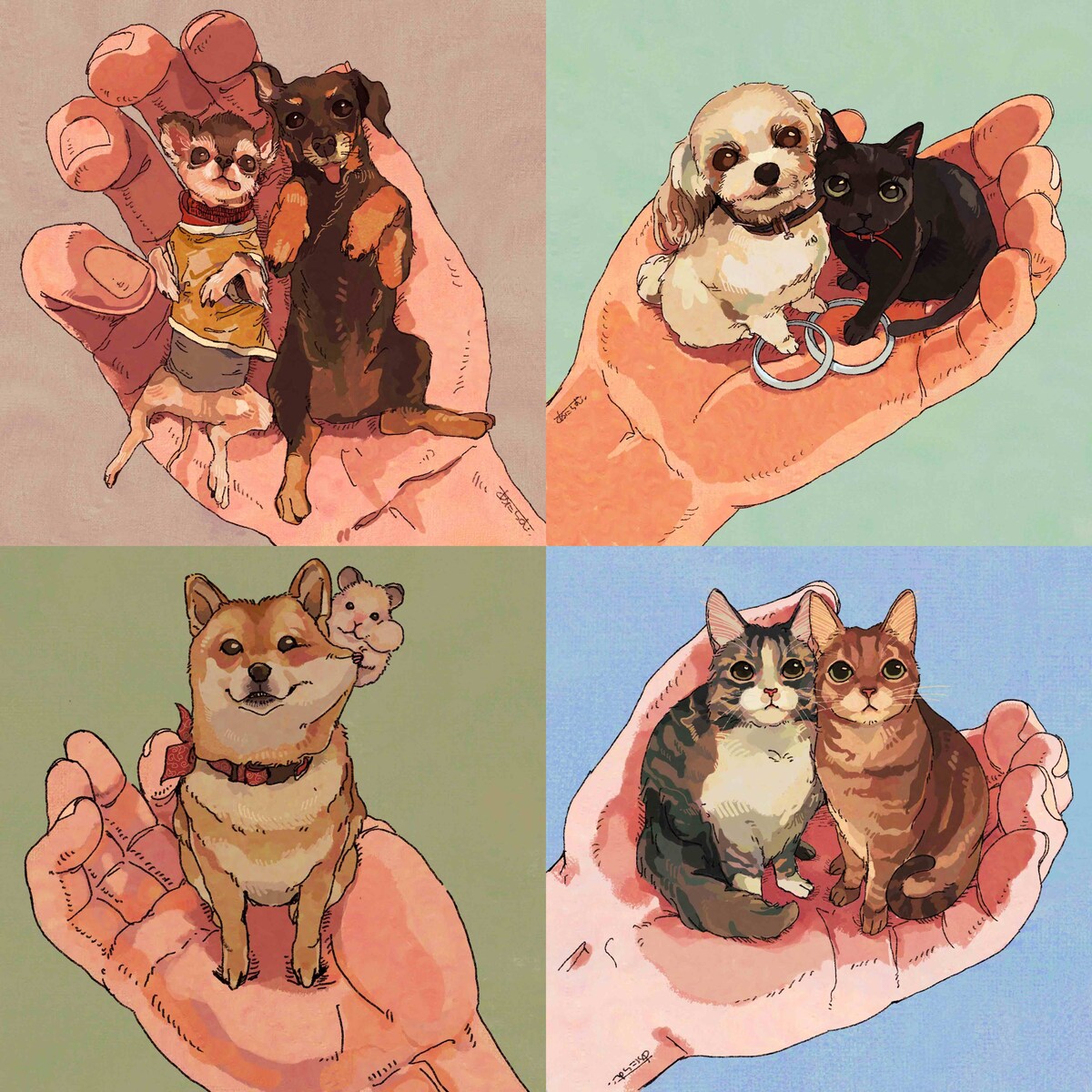 手のりサイズのペット似顔絵