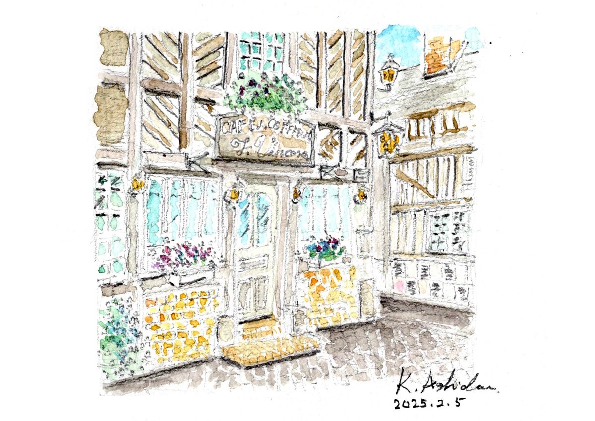 【水彩画】木組みの可愛い家屋が並ぶ「ブブロン村」