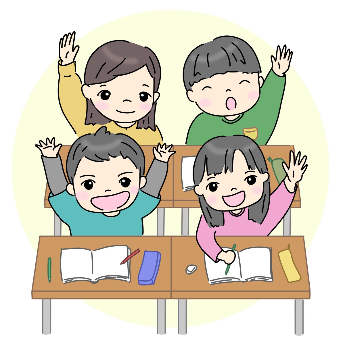 賑やかな授業風景の挿絵