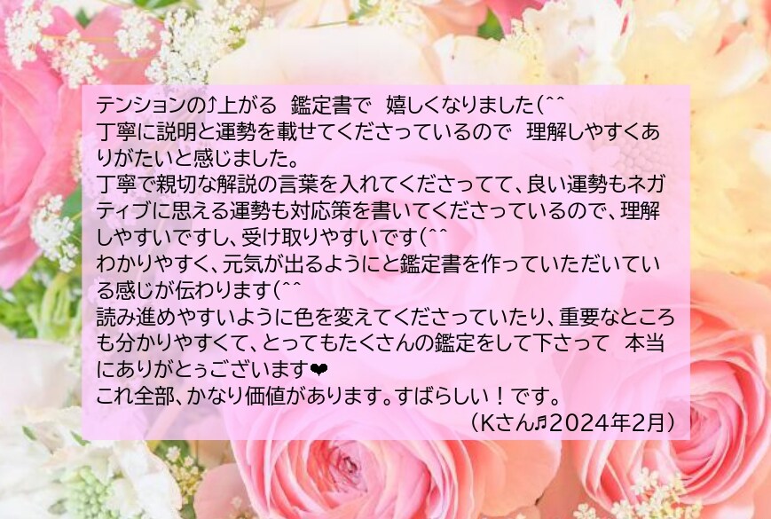 ほんのり四柱推命☆命式解説書☆嬉しいご感想をいただきました♬