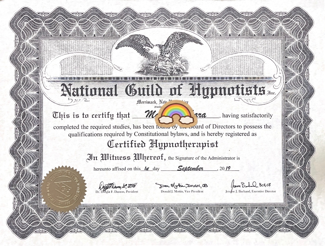 米国催眠士協会（NGH)認定ヒプノセラピストの認定証