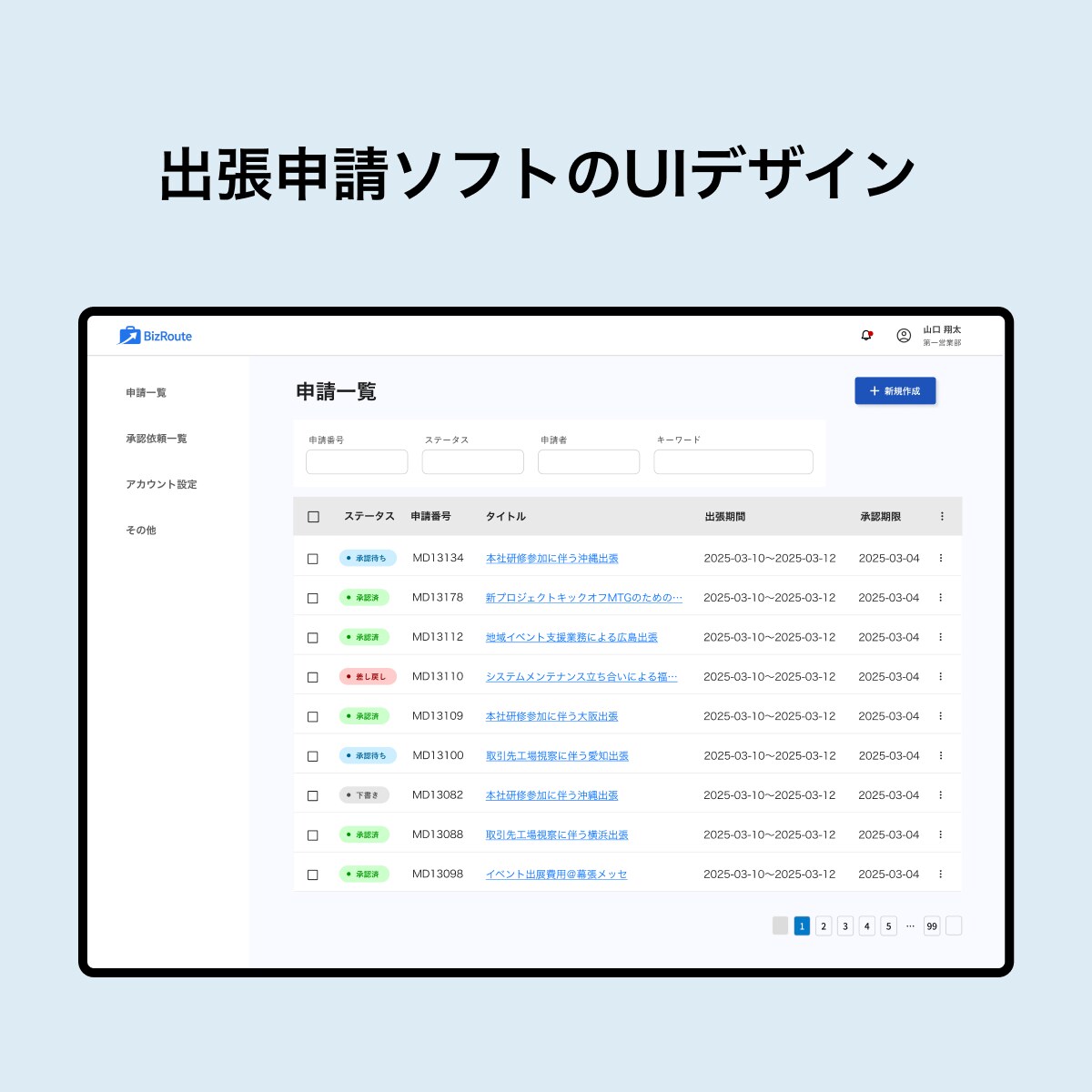 出張申請Saasソフト　"BizRoute"のUIデザイン