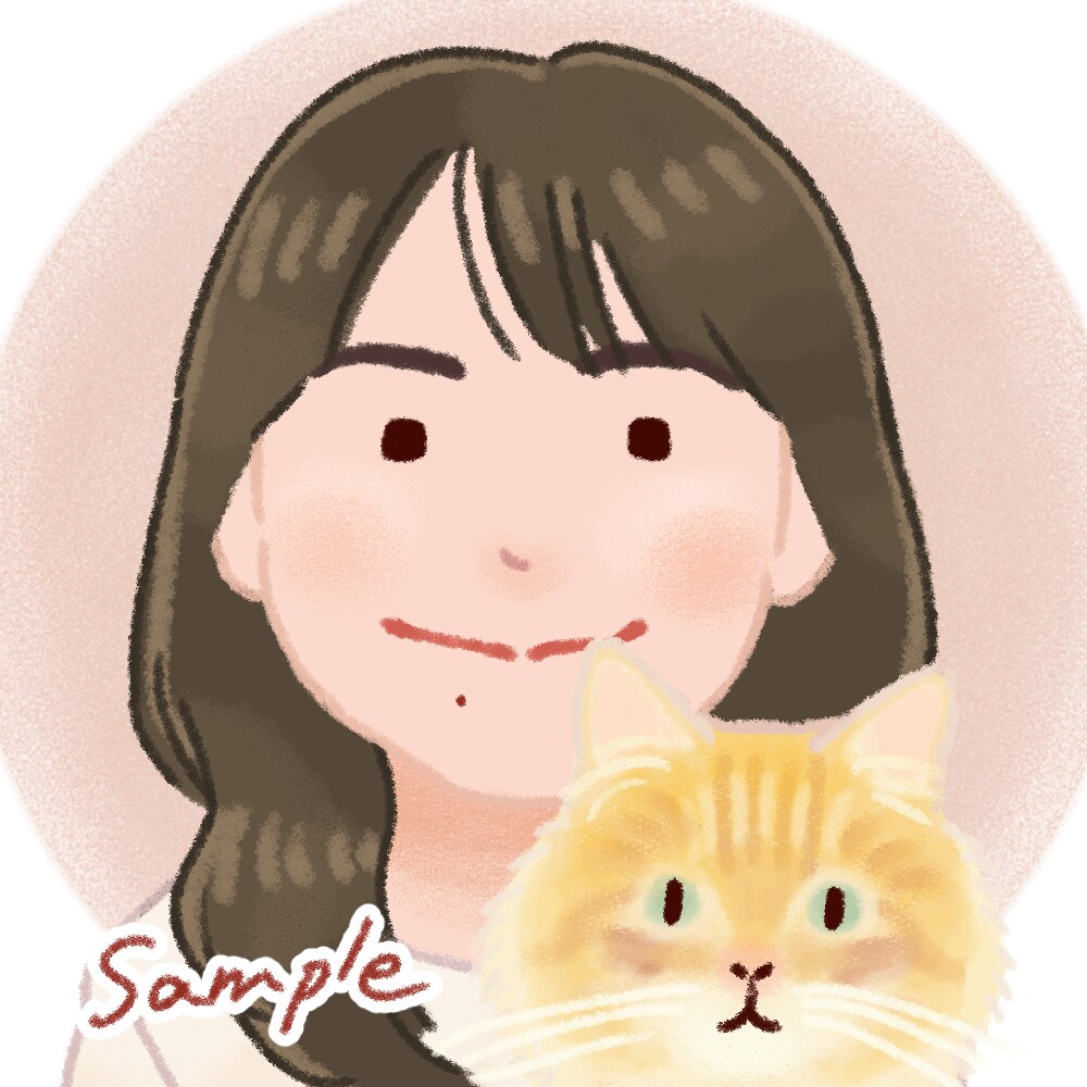 優しく馴染む【ゆるふわスタイル】の似顔絵　ペットとご一緒に