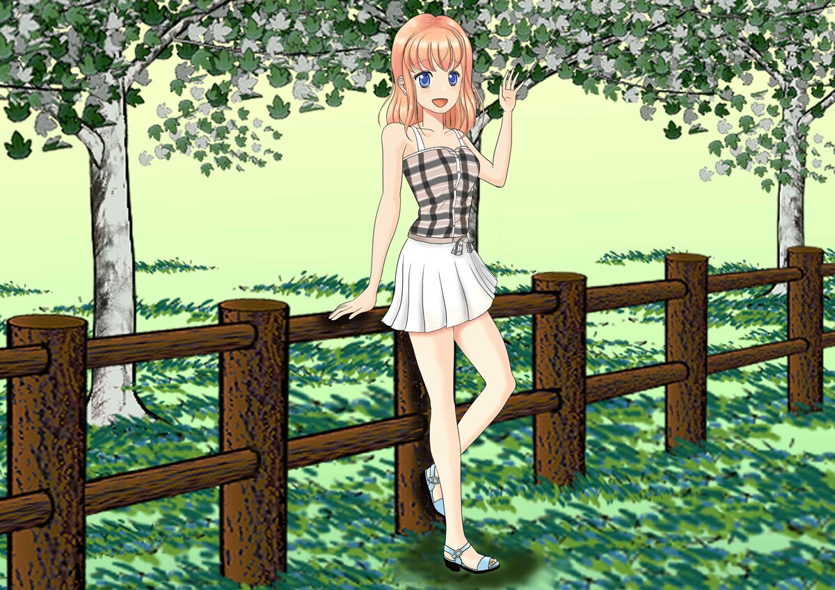 緑の公園と美少女